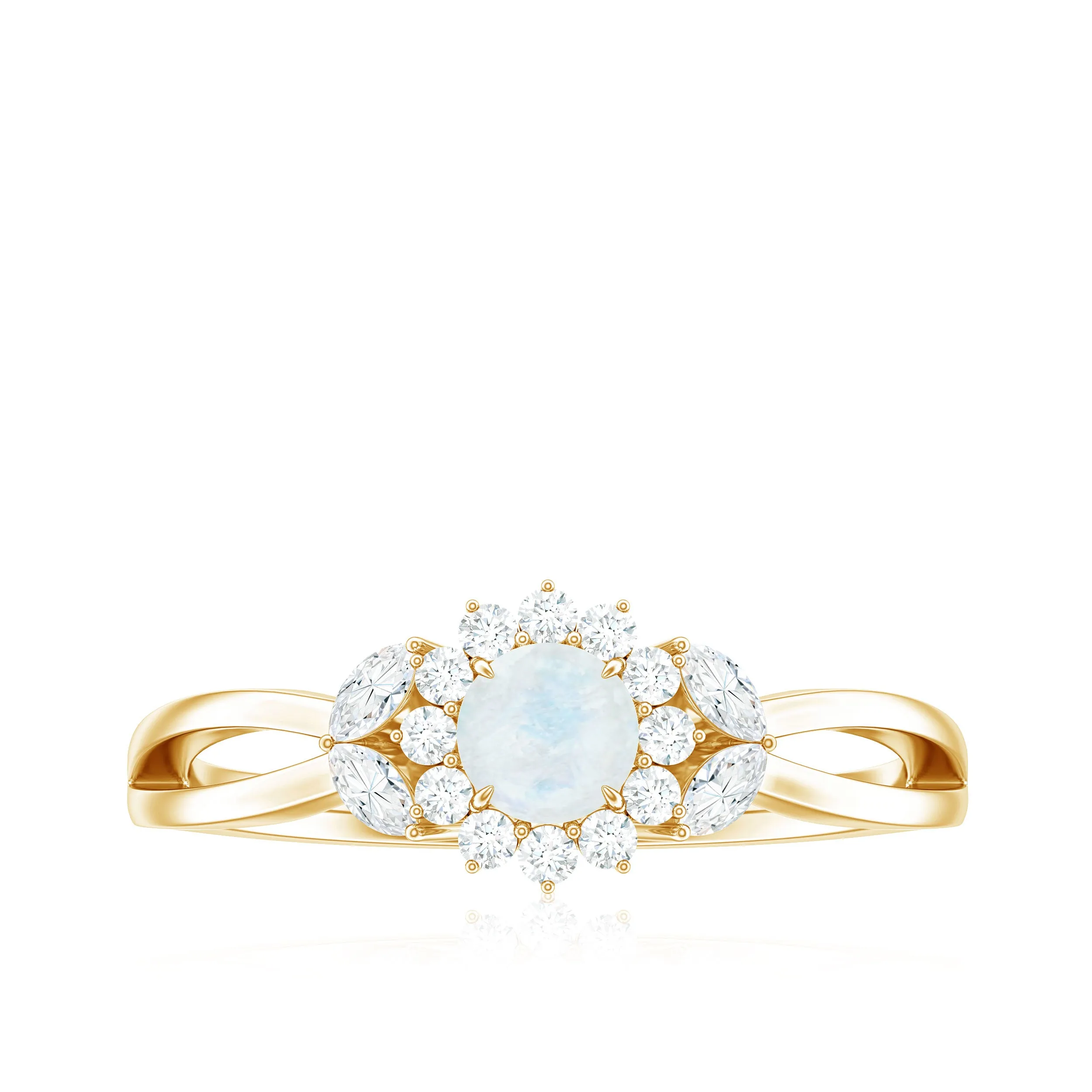 Moonstone and Diamond Flower Engagement Ring with Split Shank