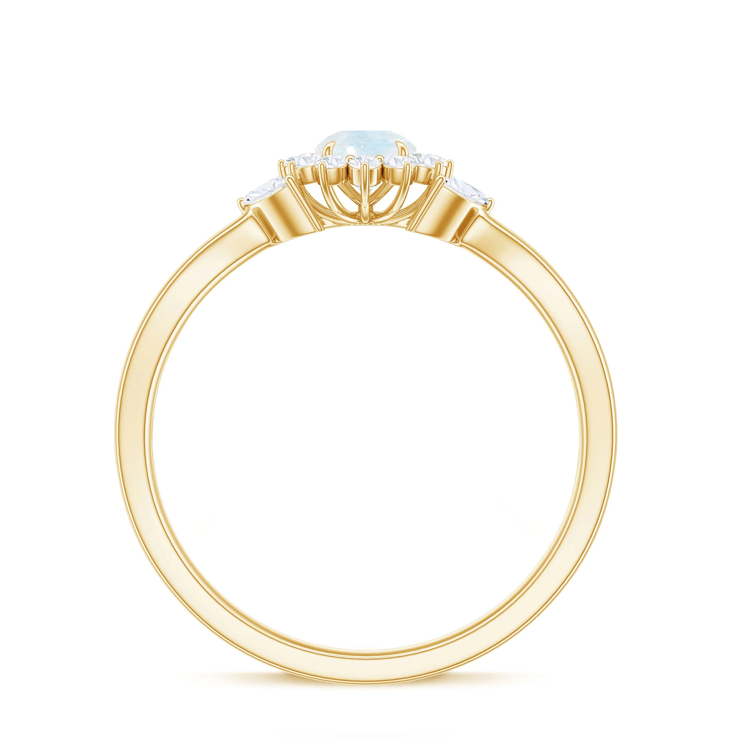 Moonstone and Diamond Flower Engagement Ring with Split Shank