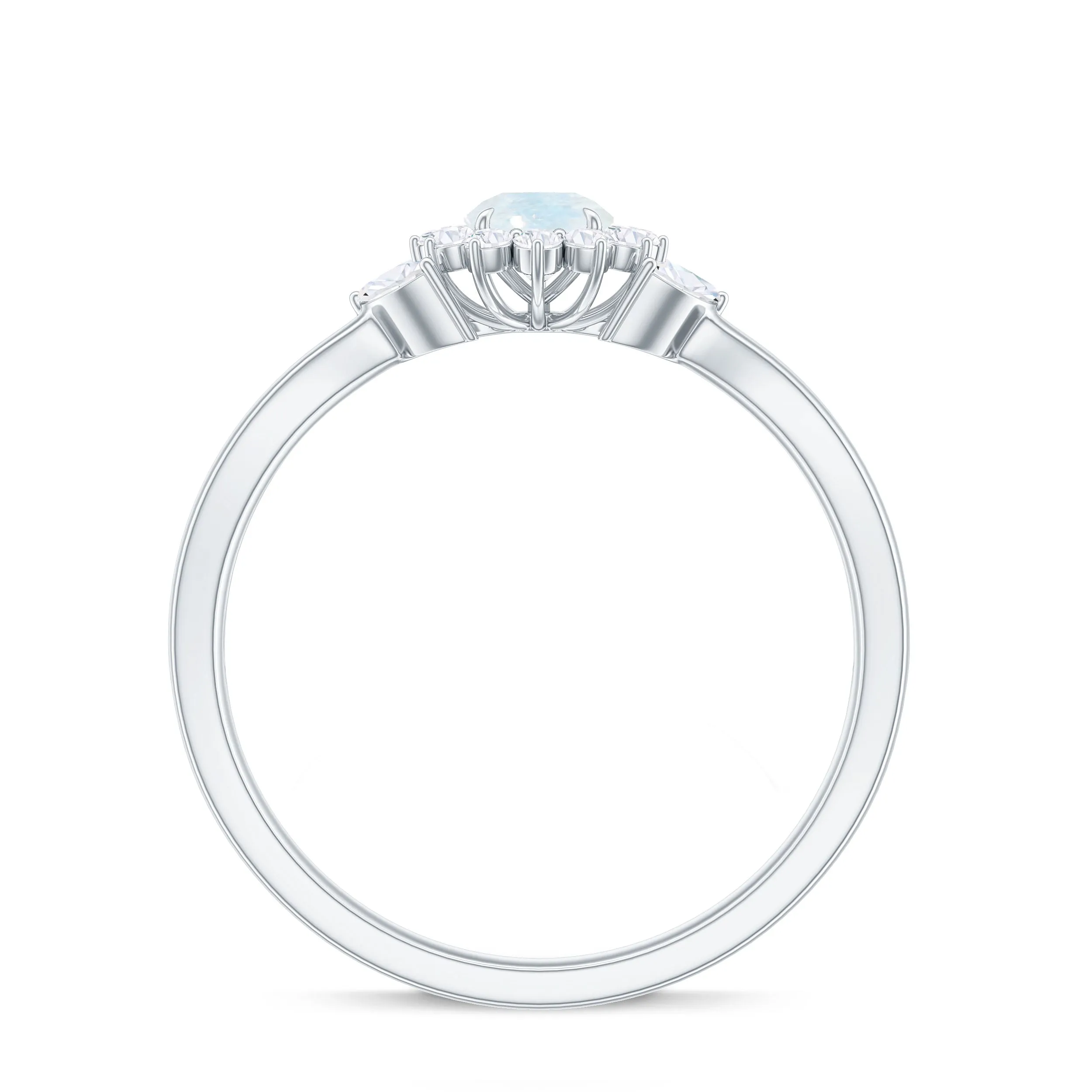 Moonstone and Diamond Flower Engagement Ring with Split Shank