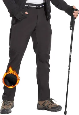 MOURCE Men's Fleece Lined Snow Hiking Pants Water ResistantInsulated Winter Ski Pants 6 Zip Pockets and Belt