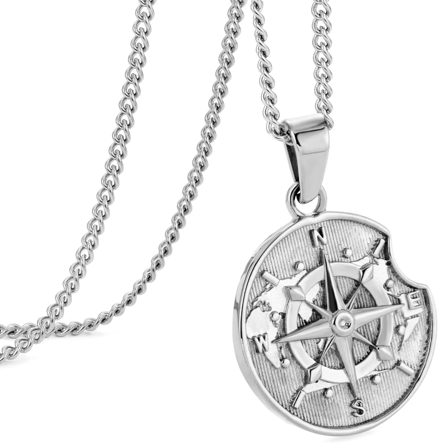 murtoo Compass Necklace for Men and Women, Gold Silver Vintage Stainless Steel Chains Necklace with Compass Pendant Unique Gifts for Men