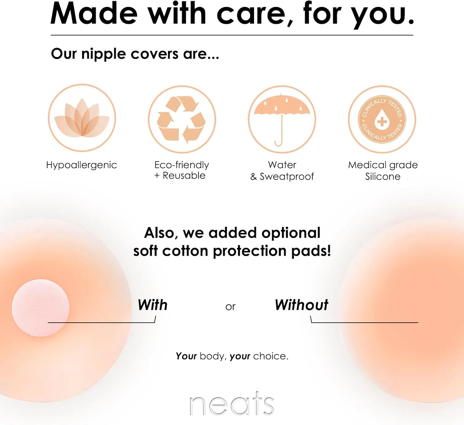 NEATS Nipple Covers for Women, Reusable & Hypoallergenic Adhesive Silicone Pasties