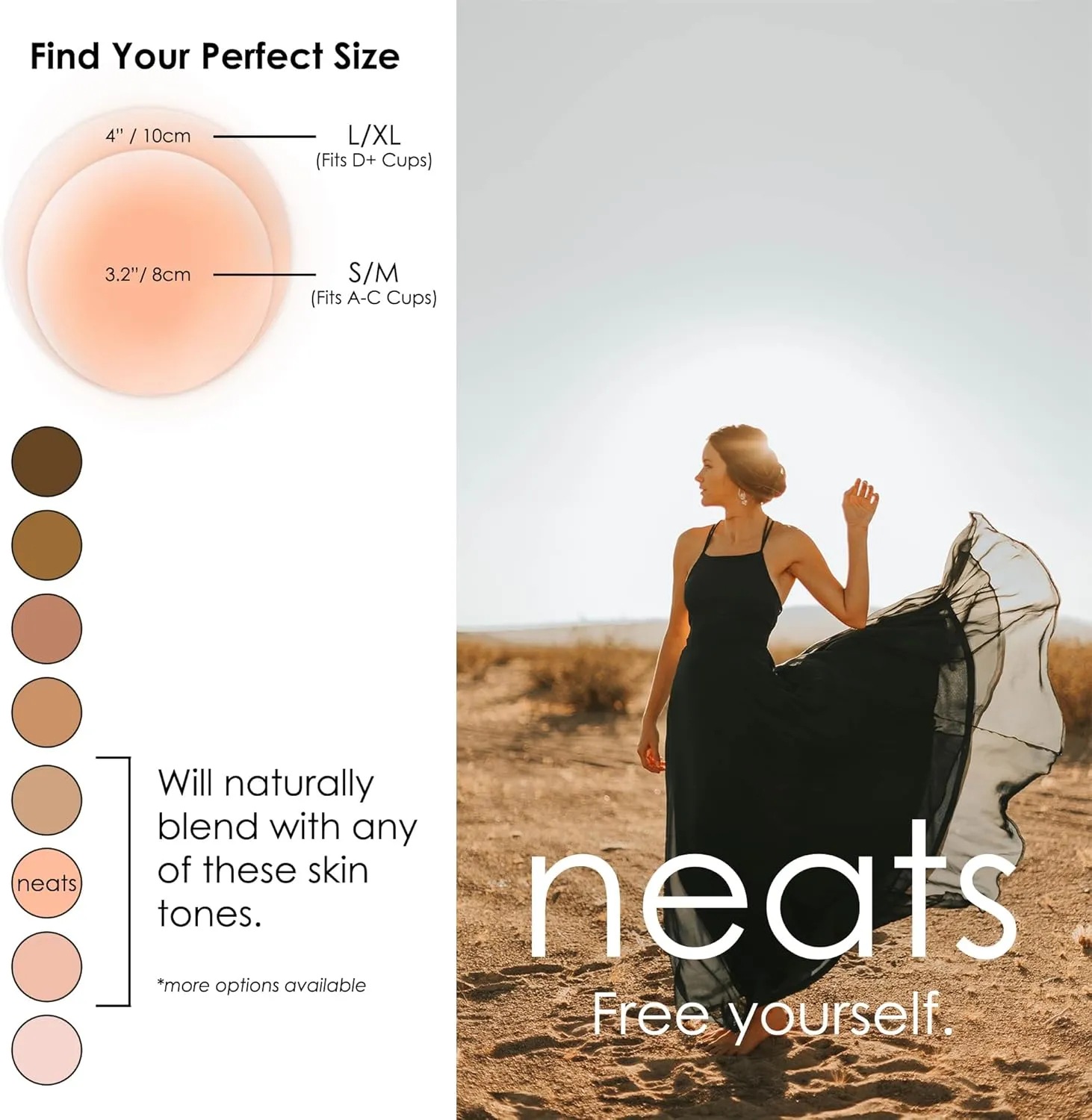 NEATS Nipple Covers for Women, Reusable & Hypoallergenic Adhesive Silicone Pasties