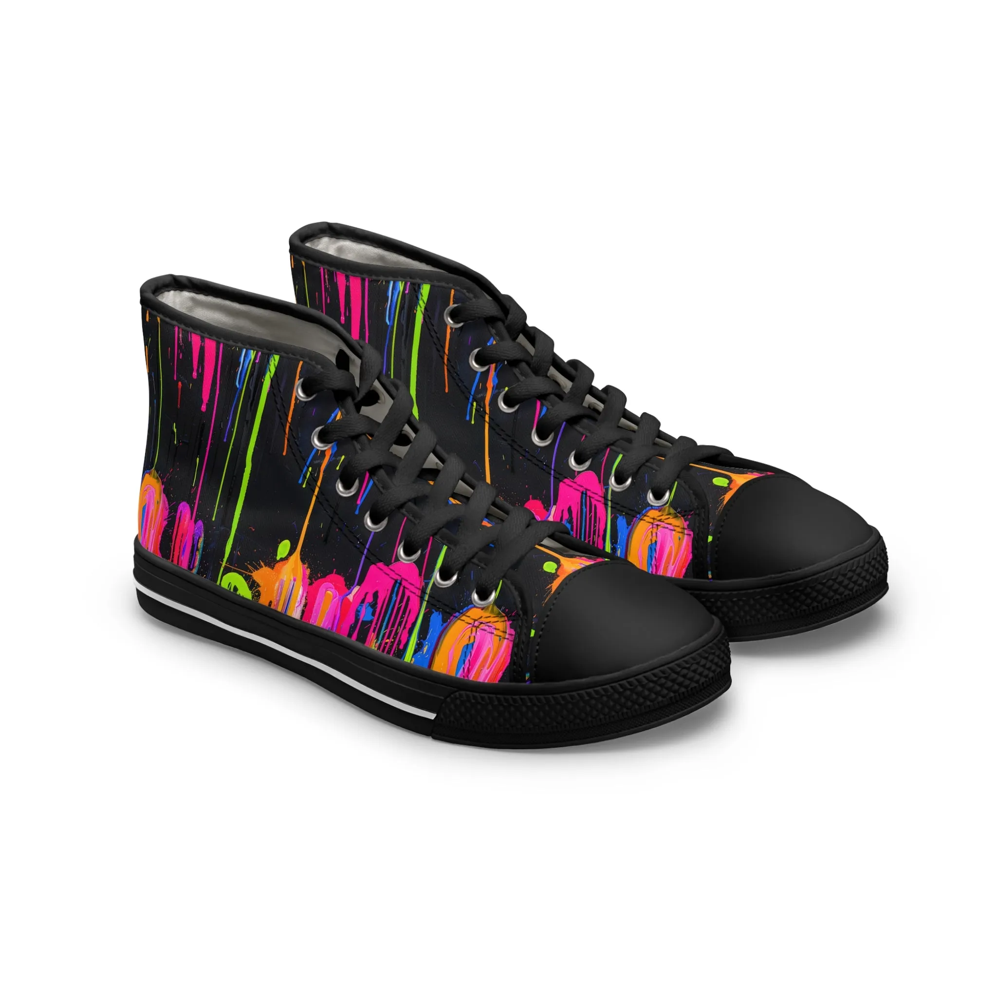 Neon Paint Drips - Women's High Top Sneakers
