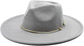 New Woolen Casual Jazz Hat Fashionable Flat Brim European and American British Hat Big Brim Vintage Felt Hat Fengyan Cowboy Hats (Color : Light Grey, Size : 56-58cm)