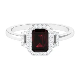 Octagon Cut Garnet and Diamond Statement Engagement Ring