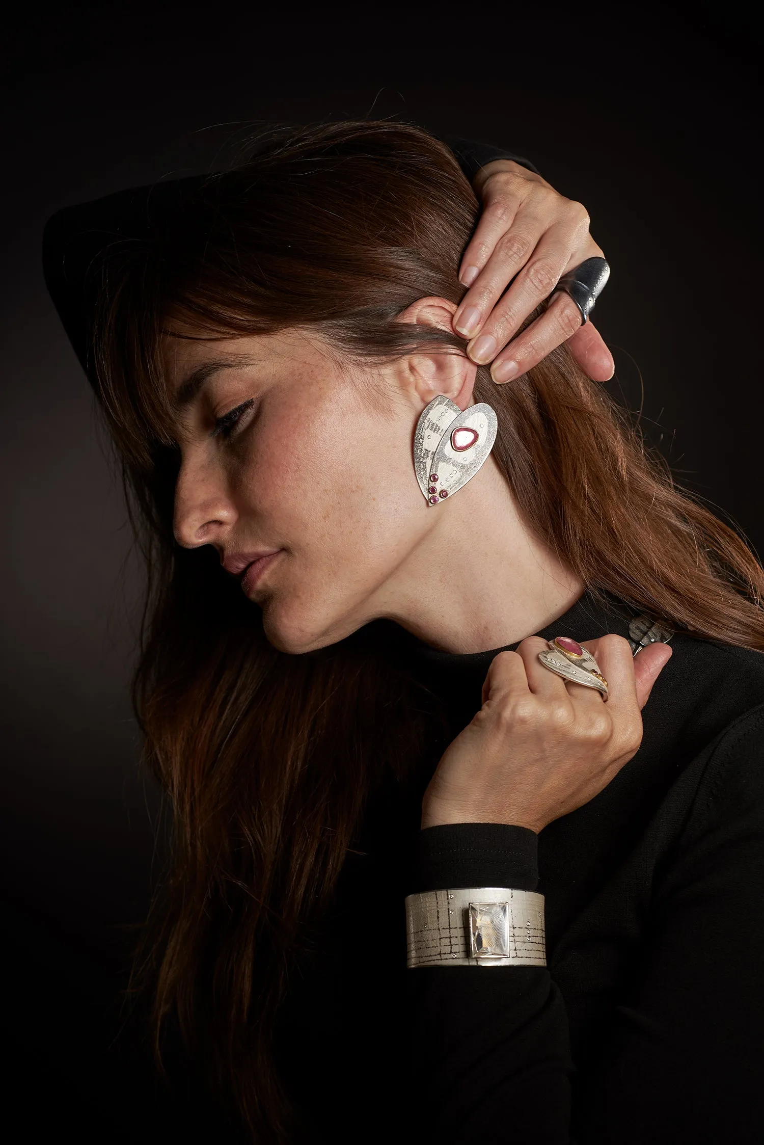 Palladium Sketches & Quartz Cuff Bracelet