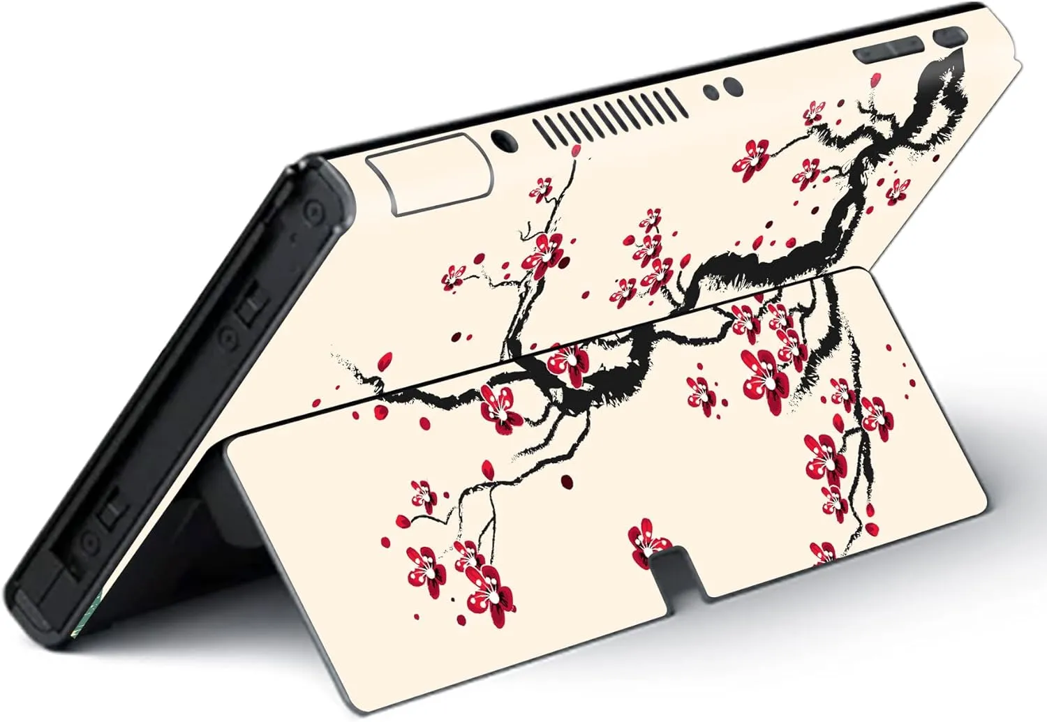 PlayVital Full Set Protective Stickers for Nintendo Switch OLED Model, Customized Vinyl Decal Skins for Switch OLED Console & Joycon & Dock & Grip - Blooming Plum Flowers