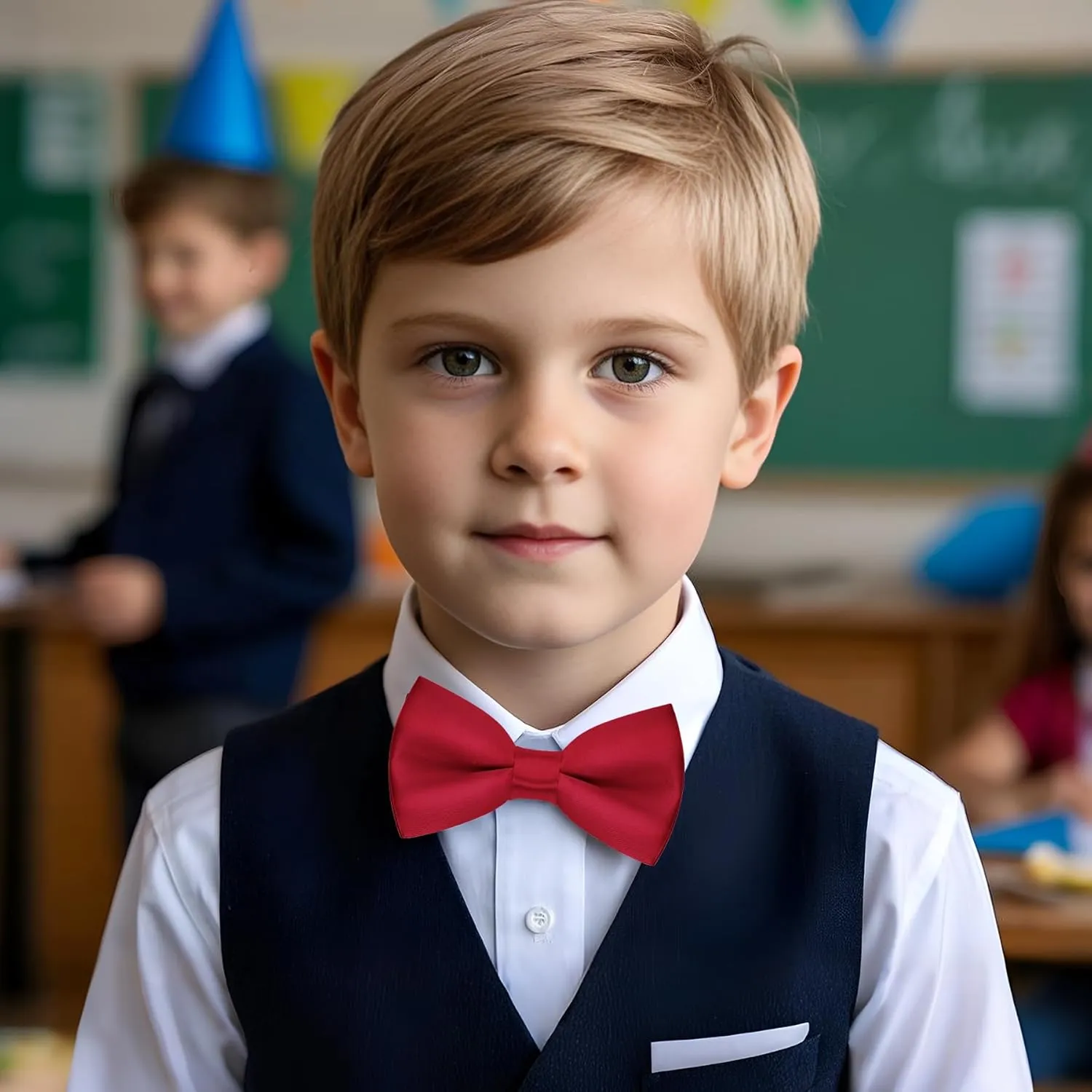 Pre-tied Kids Bow Tie Classic Solid Color Satin Bow Tie Adjustable Neck Bowtie for Kids Wedding Party