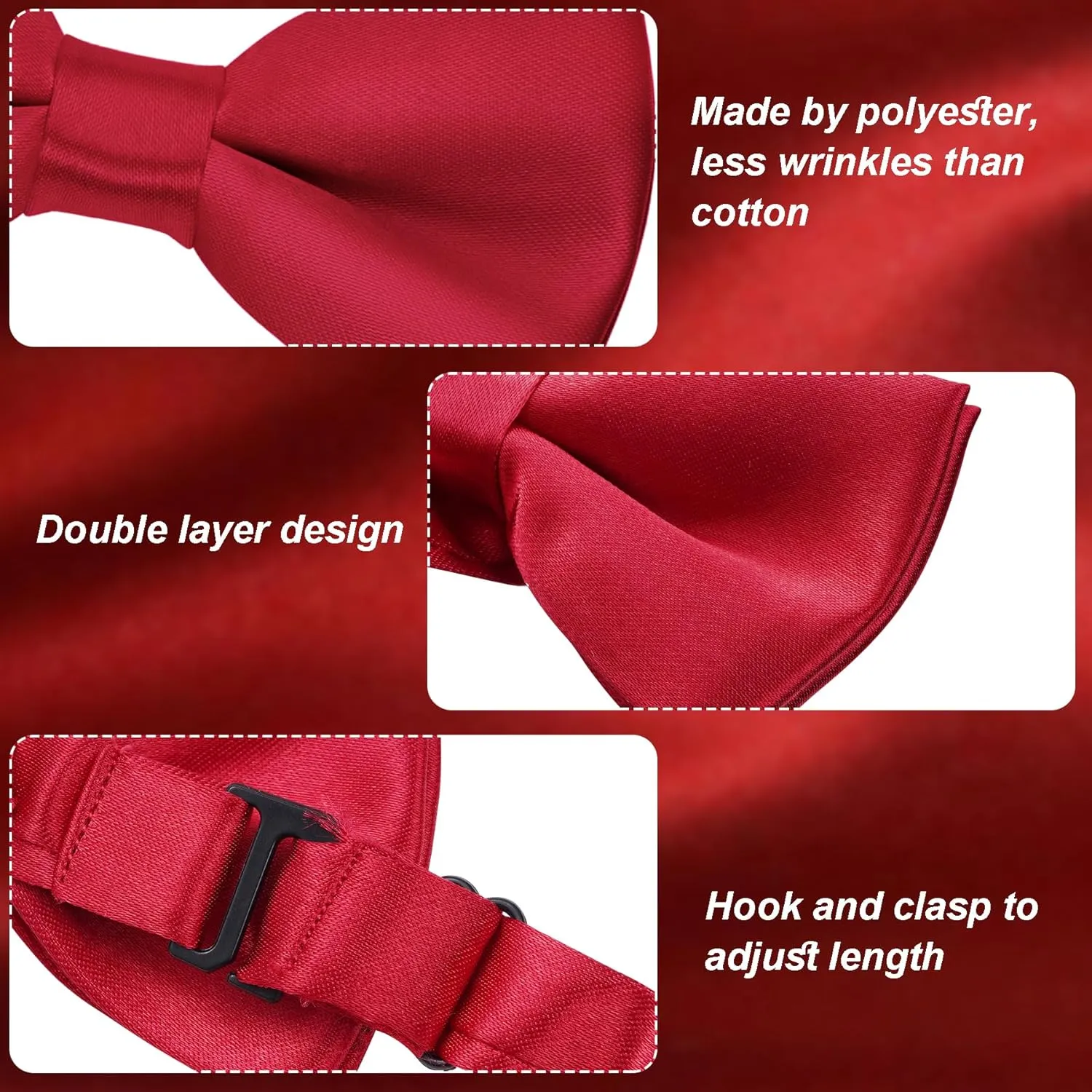 Pre-tied Kids Bow Tie Classic Solid Color Satin Bow Tie Adjustable Neck Bowtie for Kids Wedding Party