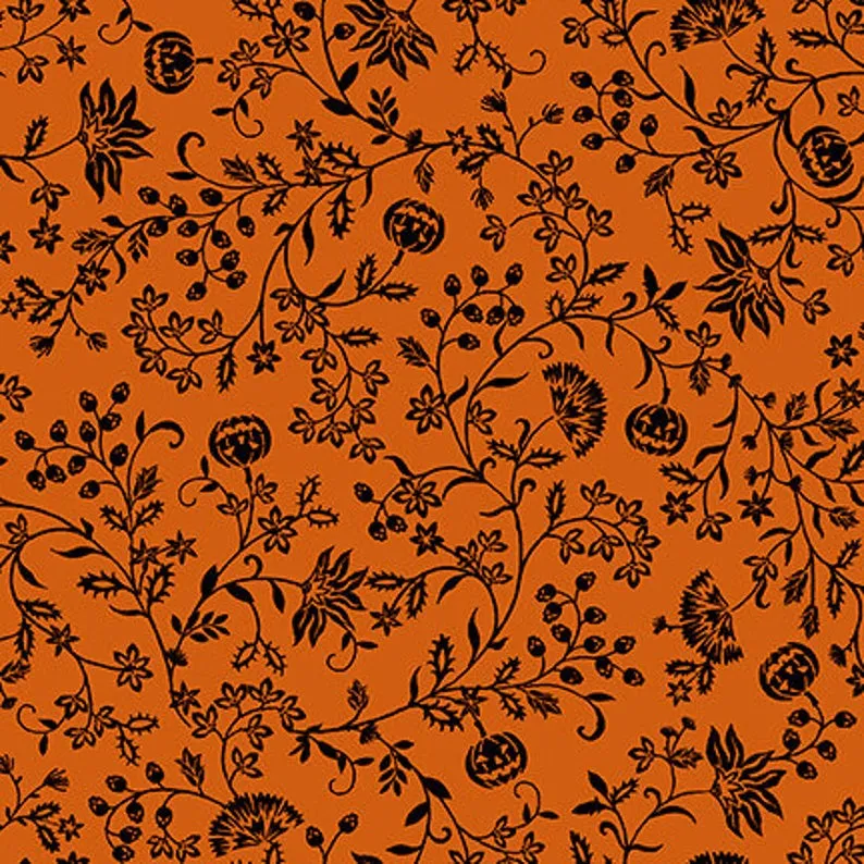 Pumpkin Floral Vines Halloween Bow Tie, Orange & Black