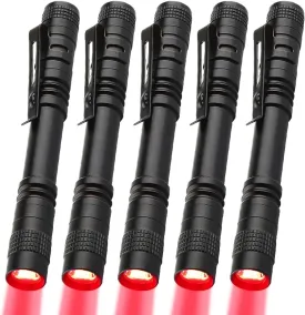 Red LED Pen Flashlights, Mini, Waterproof Pocket Flashlight with Clip, Small Red Light Flashlights for Work,Astronomy, Aviation, Night Observation (5 Pack Red Light)