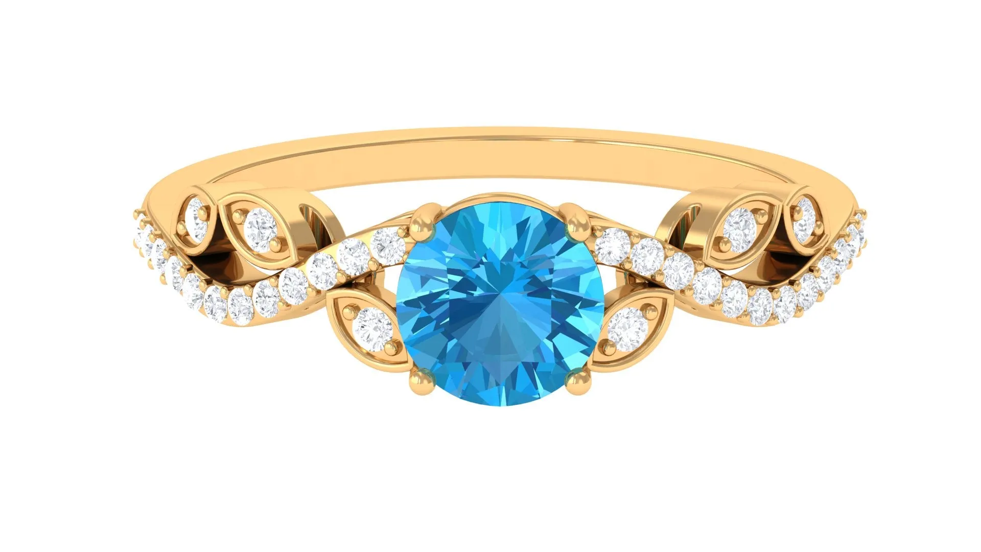 Round Swiss Blue Topaz Designer Engagement Ring with Diamond