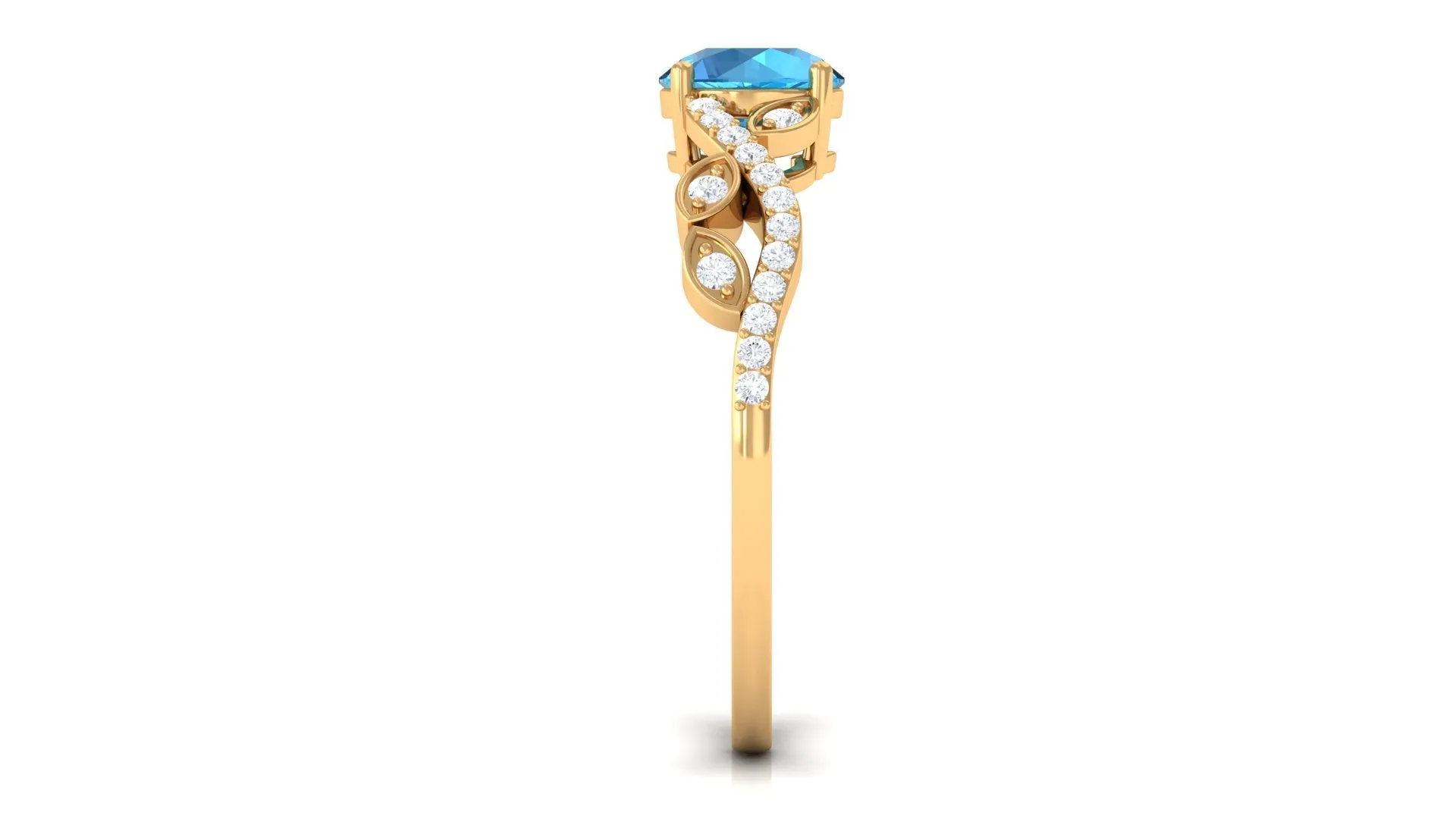 Round Swiss Blue Topaz Designer Engagement Ring with Diamond