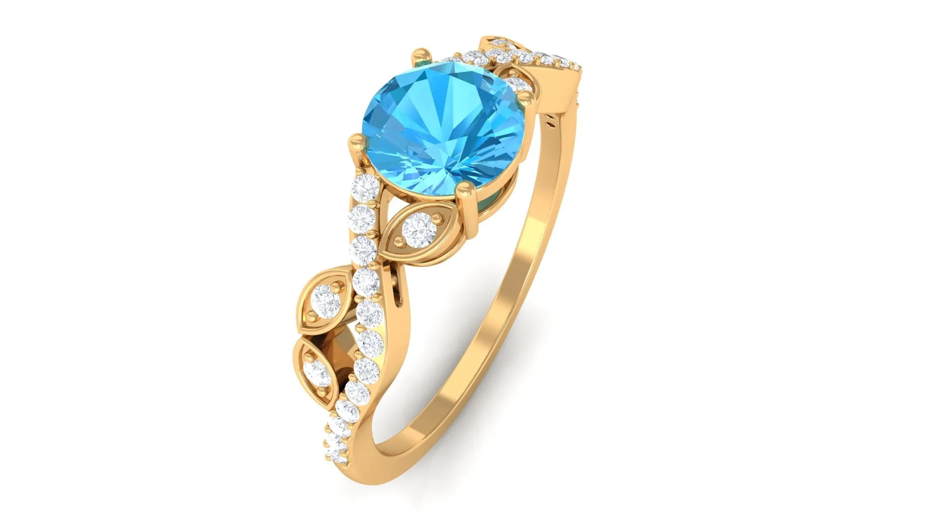 Round Swiss Blue Topaz Designer Engagement Ring with Diamond