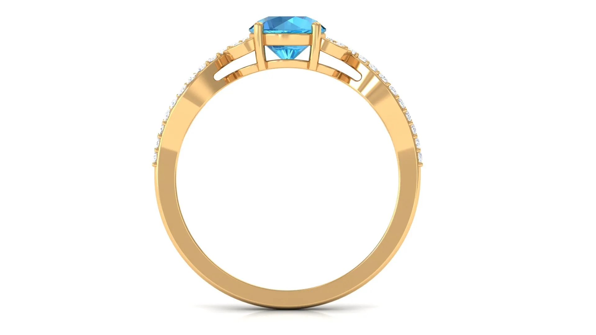 Round Swiss Blue Topaz Designer Engagement Ring with Diamond