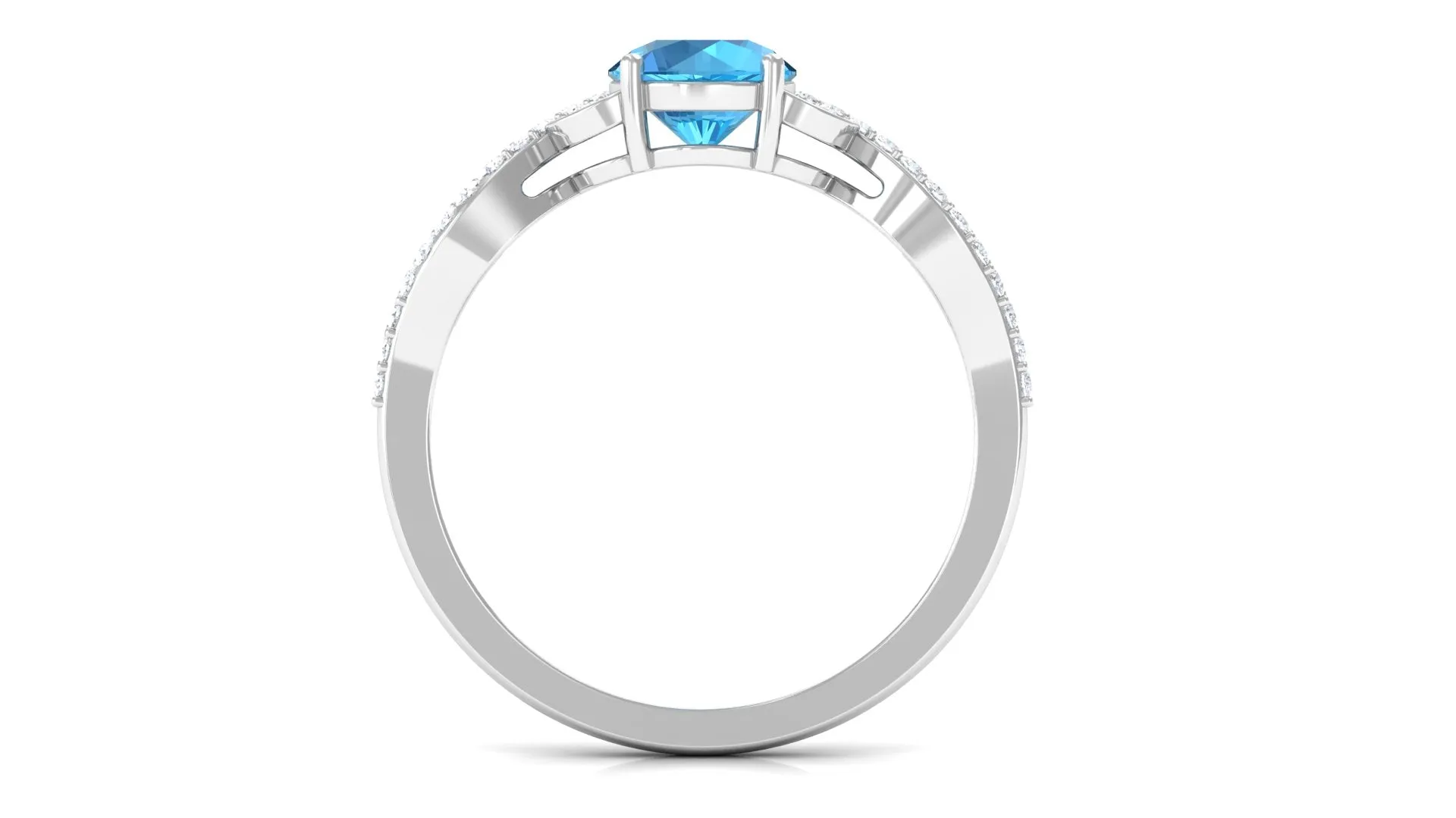 Round Swiss Blue Topaz Designer Engagement Ring with Diamond