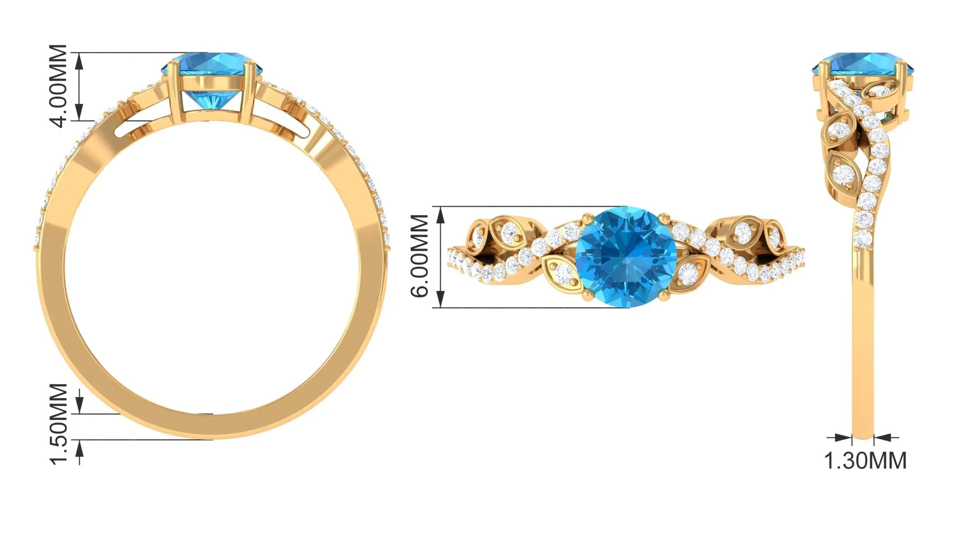 Round Swiss Blue Topaz Designer Engagement Ring with Diamond