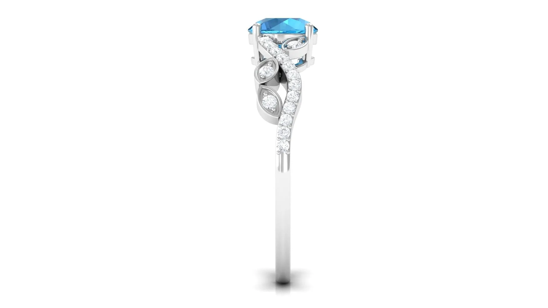 Round Swiss Blue Topaz Designer Engagement Ring with Diamond
