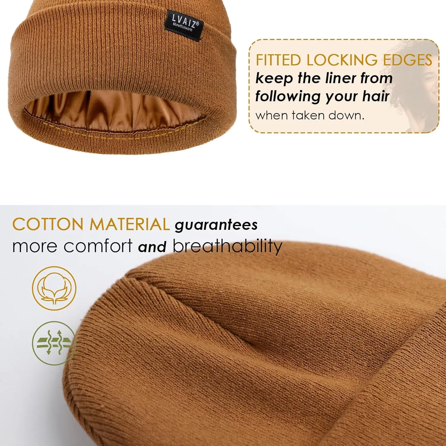 Satin Lined Winter Beanie Hats for Women Knitted Watch Hat with Silk Lining Unisex Solid Skull Cap
