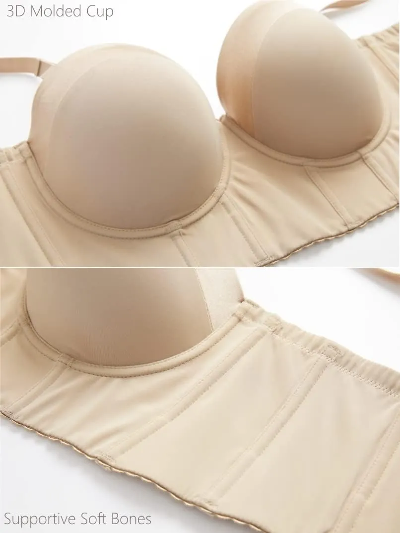 SEA BBOT Women Longline Strapless Bra Full Coverage Corset Bra Hide Back Fat