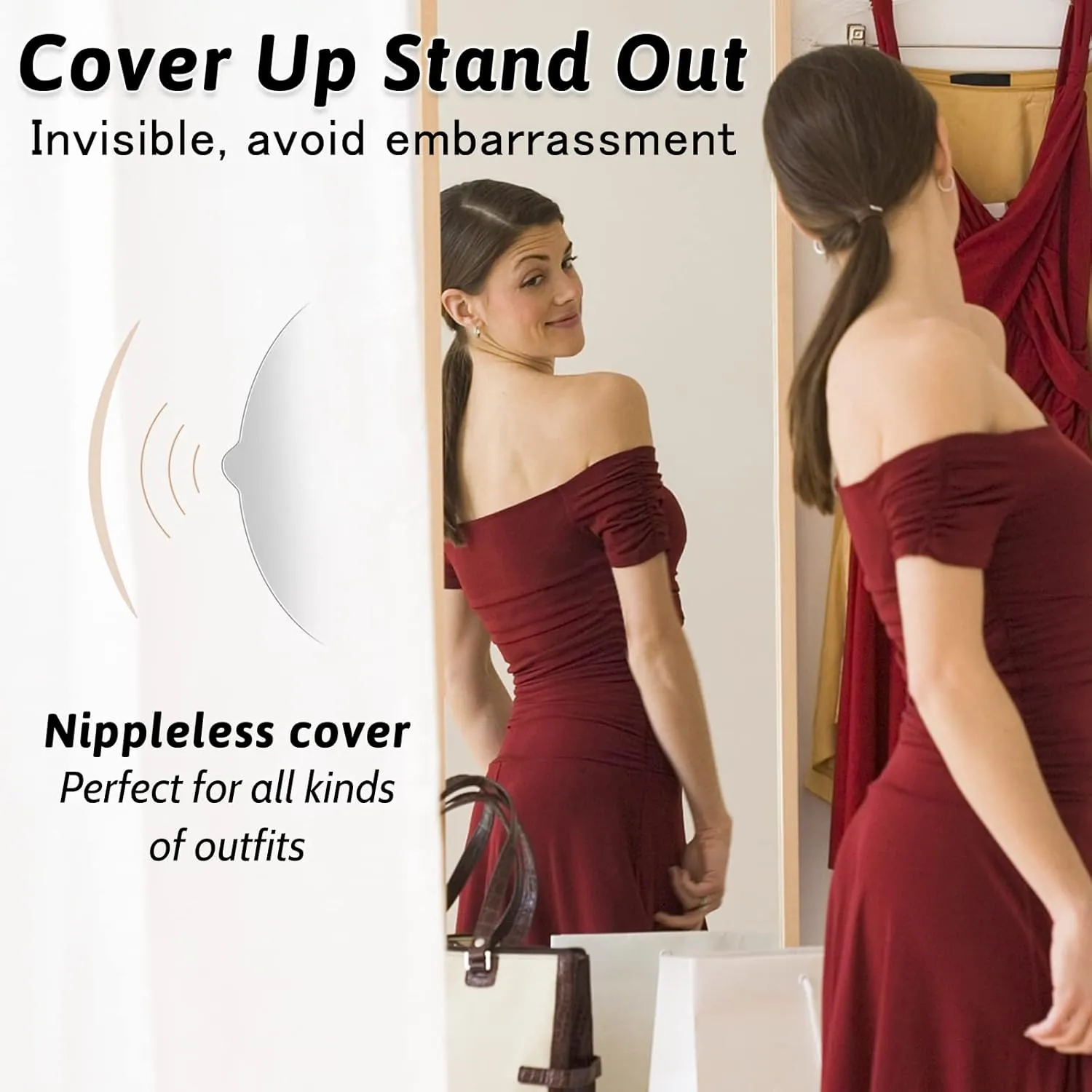 Shintrend Nipple Cover for Women: Silicone Breast Lift Pasties 5.1inch Reusable Adhesive Sticky Bra with Bob Tape