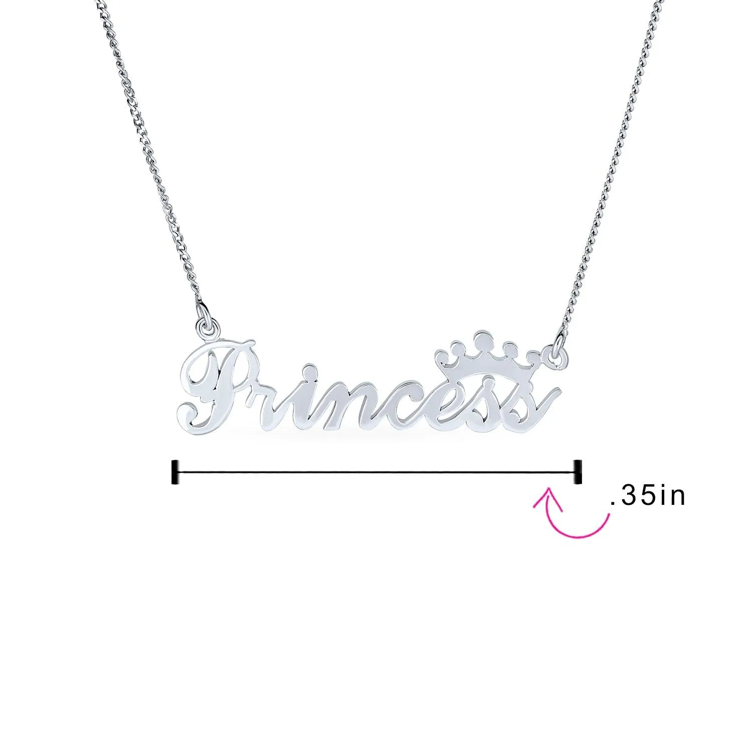Sideways Station Pendant Necklace with Dainty Cursive Script Letters in Sterling Silver