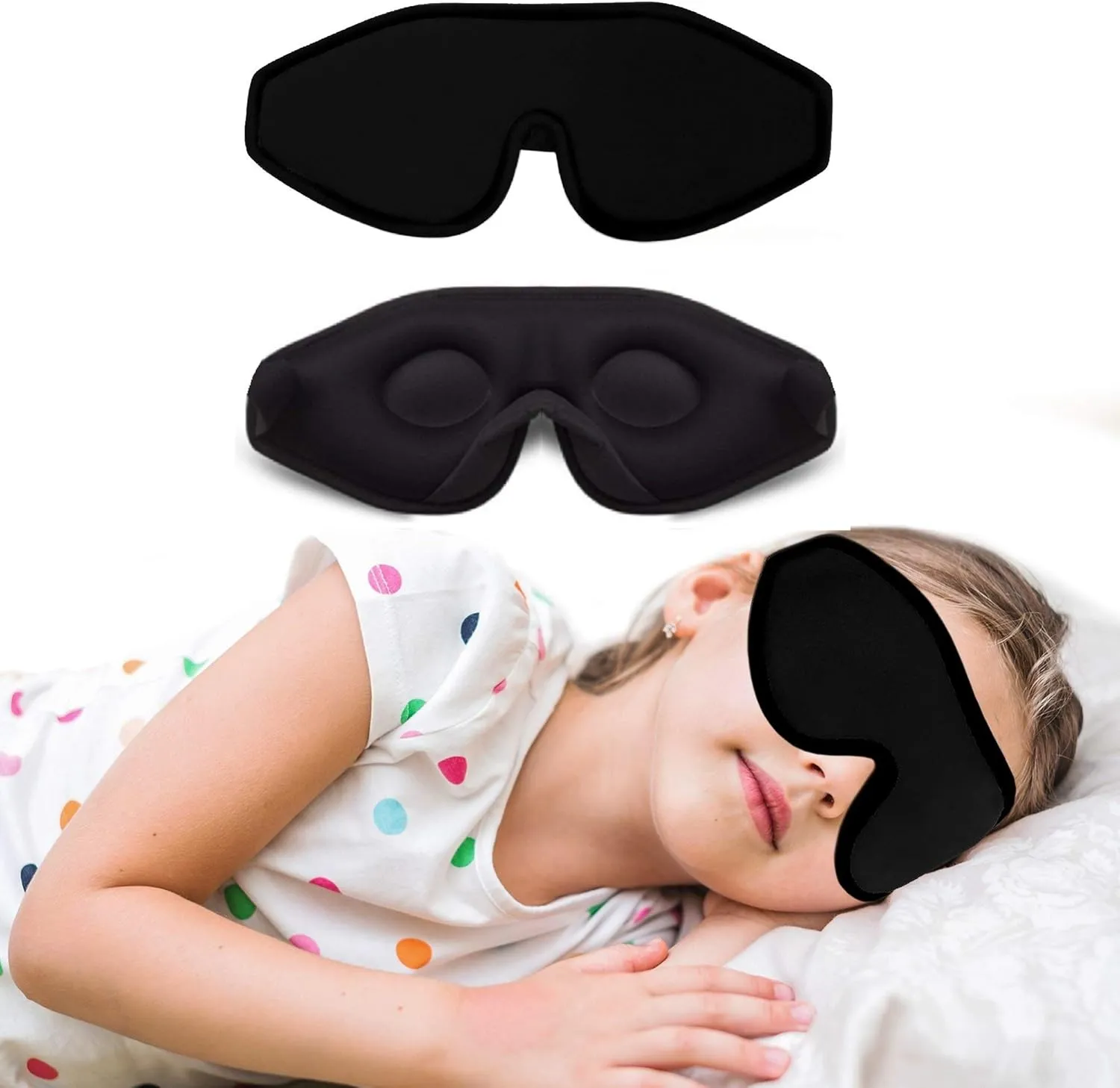 Sleep Mask for Kids with Blockout Light - Memory Foam 3D Contoured Eye Mask - Eye Cover & Travel Sleep Mask, Blindfolds for Kids, Girls, Boys (Black)