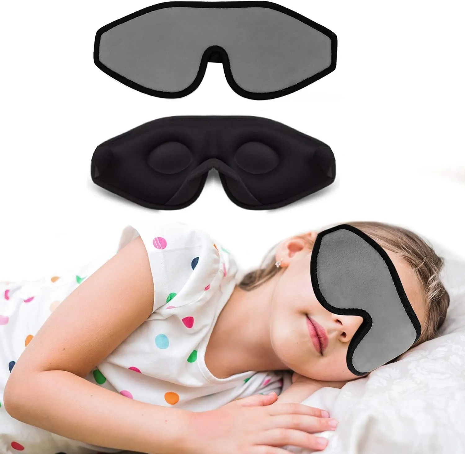 Sleep Mask for Kids with Blockout Light - Memory Foam 3D Contoured Eye Mask - Eye Cover & Travel Sleep Mask, Blindfolds for Kids, Girls, Boys (Grey)