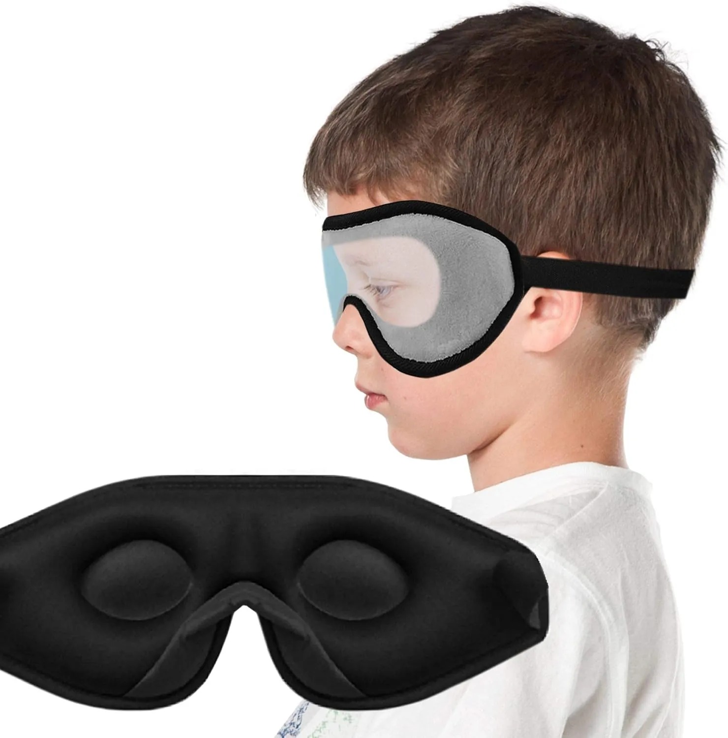 Sleep Mask for Kids with Blockout Light - Memory Foam 3D Contoured Eye Mask - Eye Cover & Travel Sleep Mask, Blindfolds for Kids, Girls, Boys (Grey)