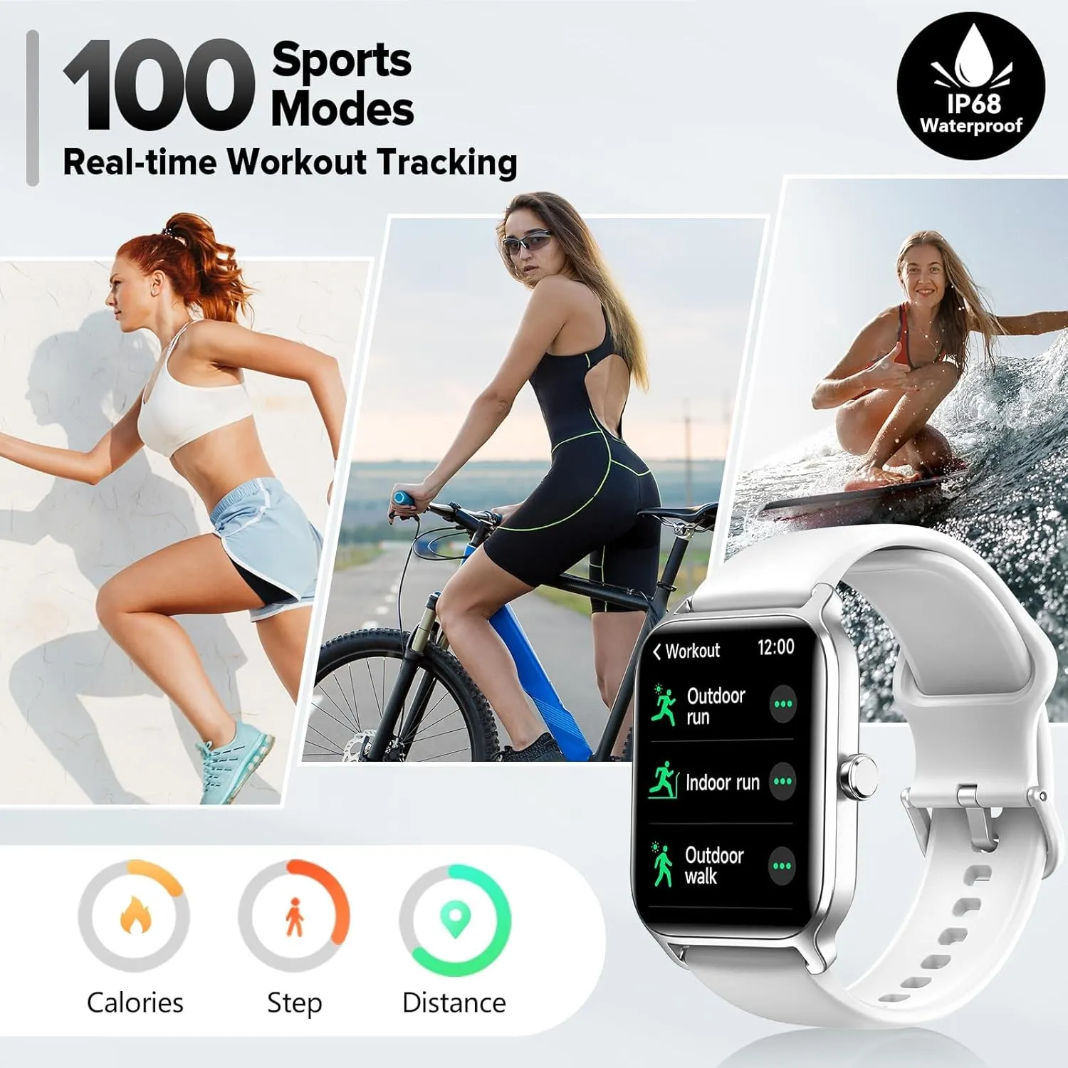 Smart Watch for Women Men, Smartwatch 1.8'' Alexa Fitness Tracker IP68 Waterproof Smart Watches for Women Compatible for Android & iOS with Bluetooth Calls, IP68 Heart Rate/Sleep/SpO2 Monitor, 110 