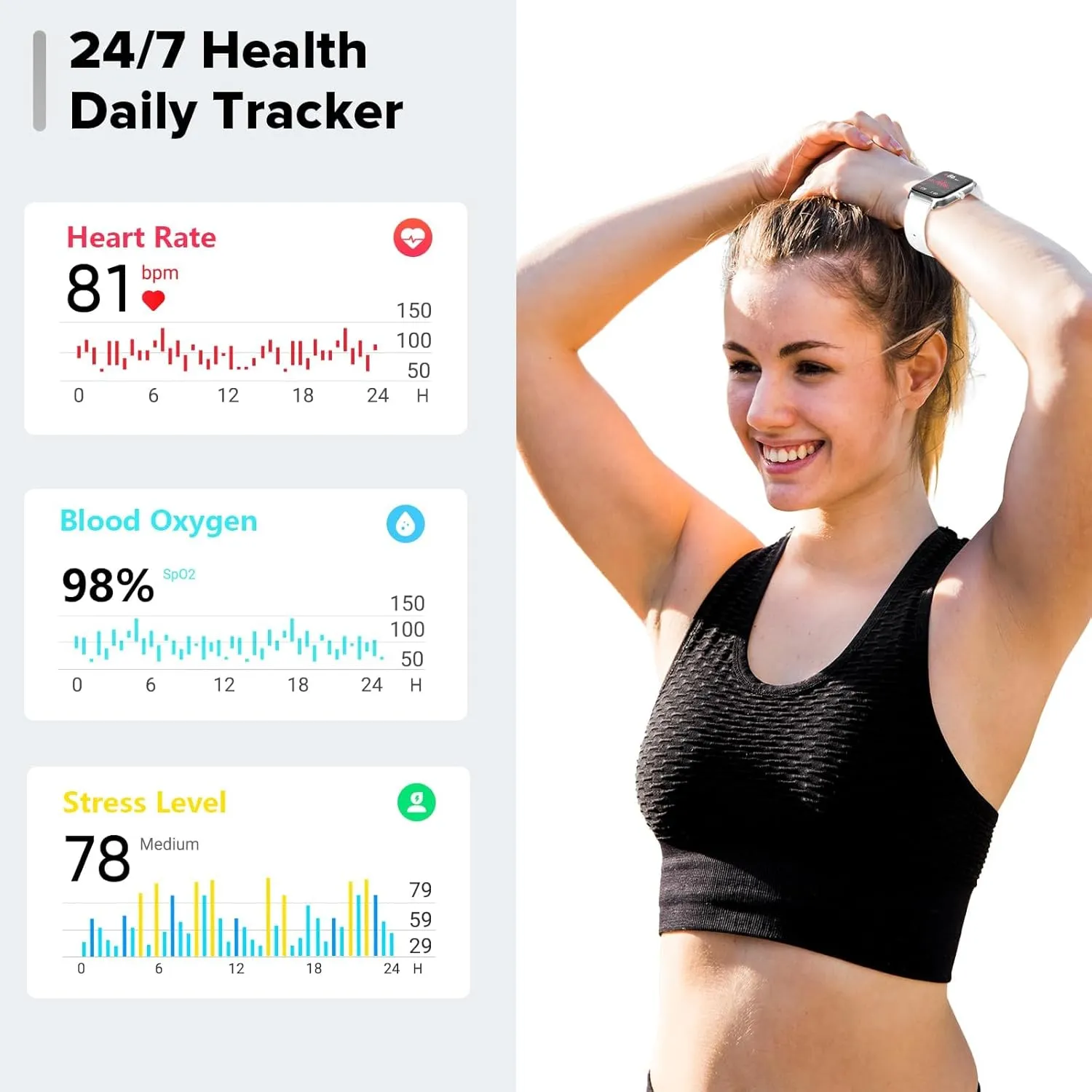 Smart Watch for Women Men, Smartwatch 1.8'' Alexa Fitness Tracker IP68 Waterproof Smart Watches for Women Compatible for Android & iOS with Bluetooth Calls, IP68 Heart Rate/Sleep/SpO2 Monitor, 110 