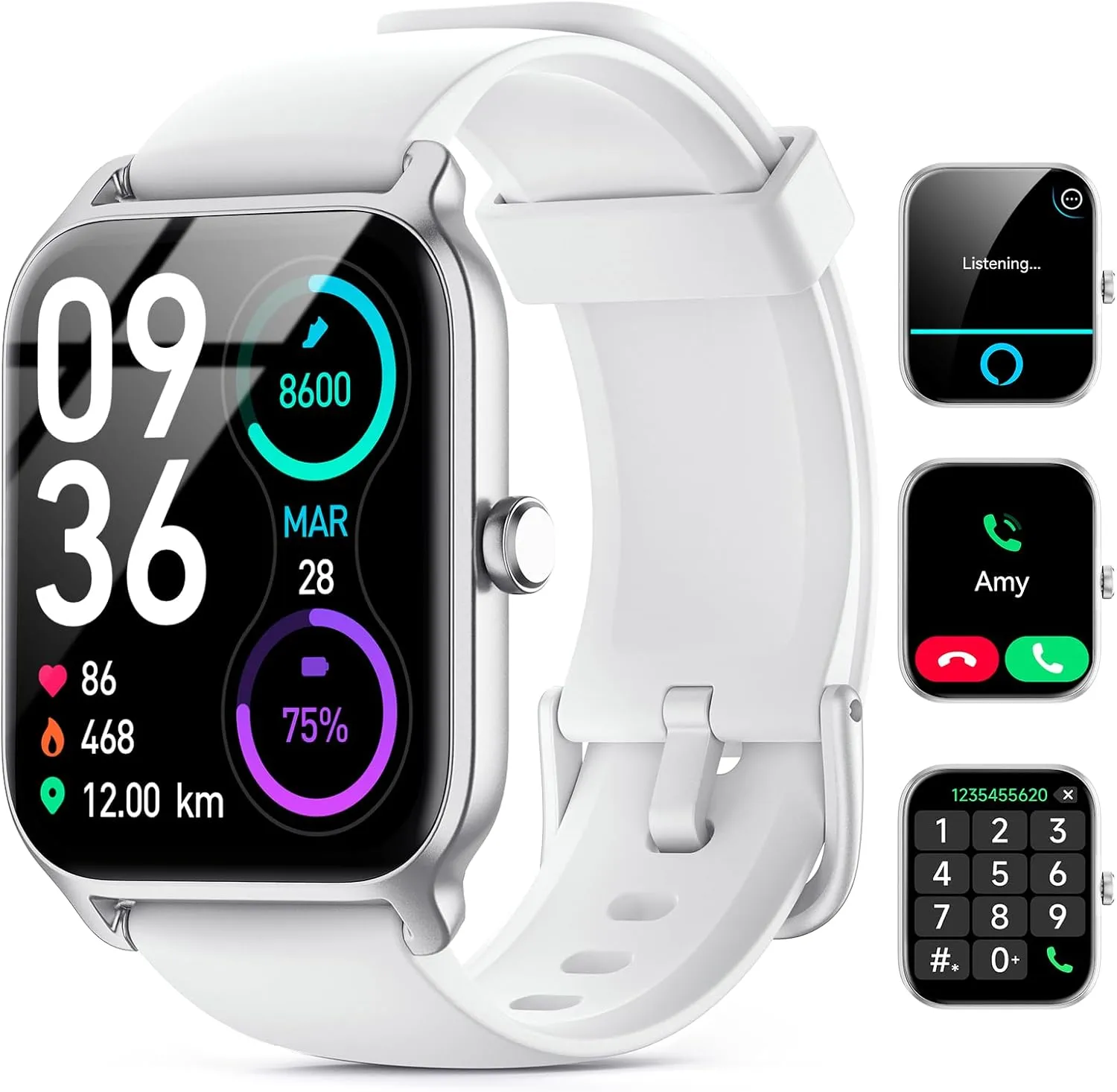 Smart Watch for Women Men, Smartwatch 1.8'' Alexa Fitness Tracker IP68 Waterproof Smart Watches for Women Compatible for Android & iOS with Bluetooth Calls, IP68 Heart Rate/Sleep/SpO2 Monitor, 110 