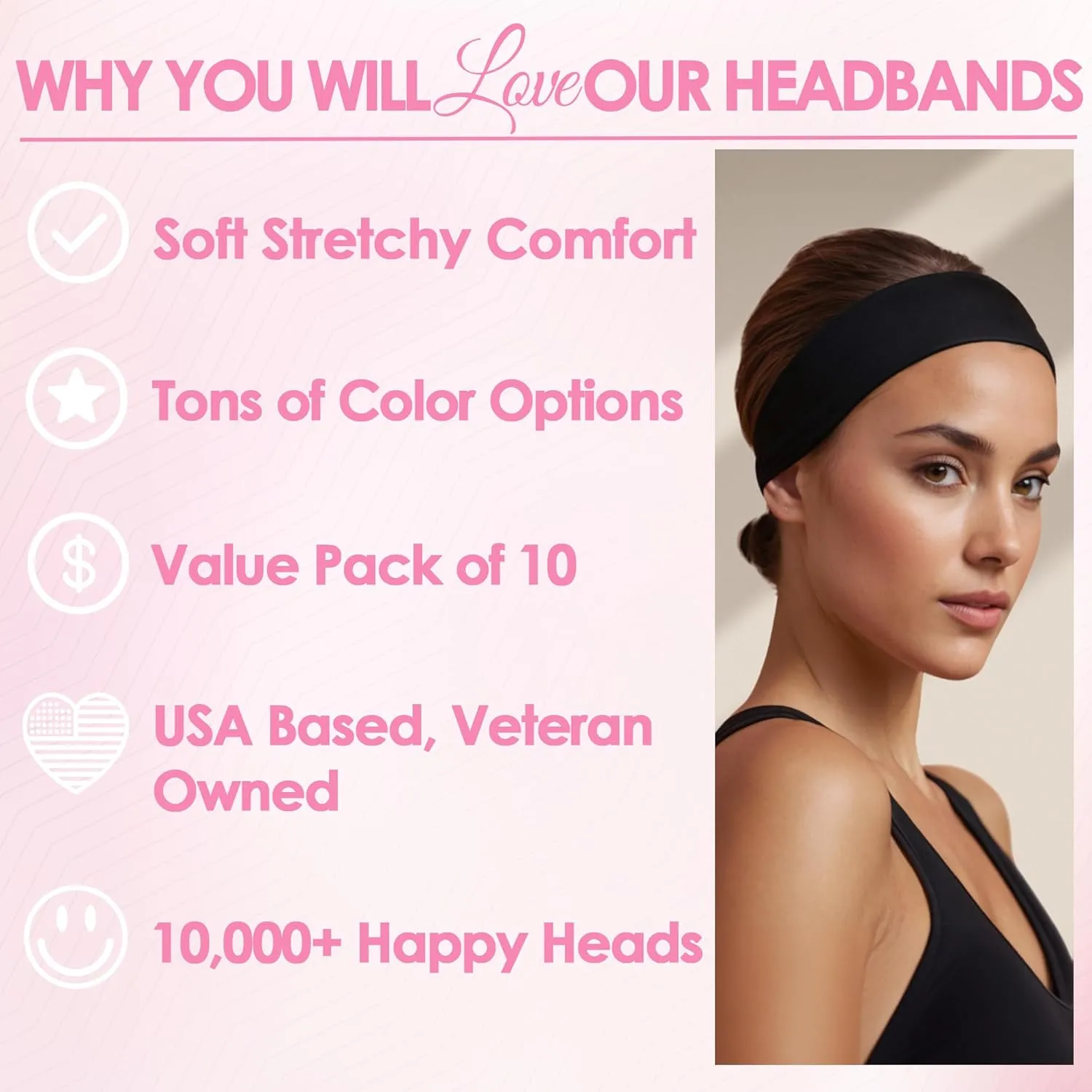 Styla Hair Headbands for Women Stretch Fashion Head Bands 10 Pack Non-Slip Head Wraps Great for Spa, Sports, Yoga, Pilates, Running, Gym Headband, Workouts (Variety)