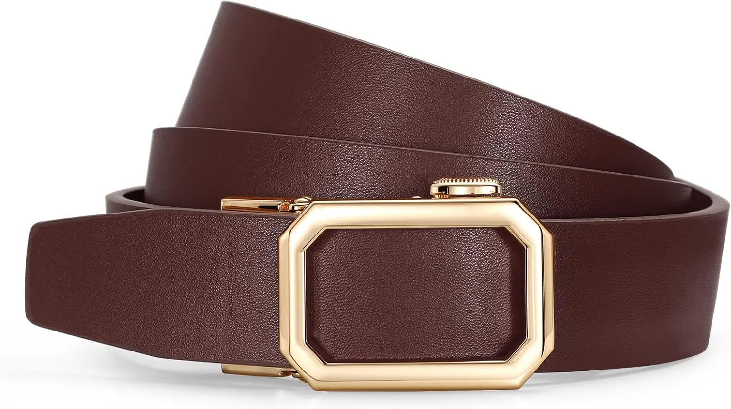 SUOSDEY Women Leather Ratchet Belt for Jeans Pants with Automatic Sliding Buckle, Adjustable Belt for Ladies, Width 1.2"