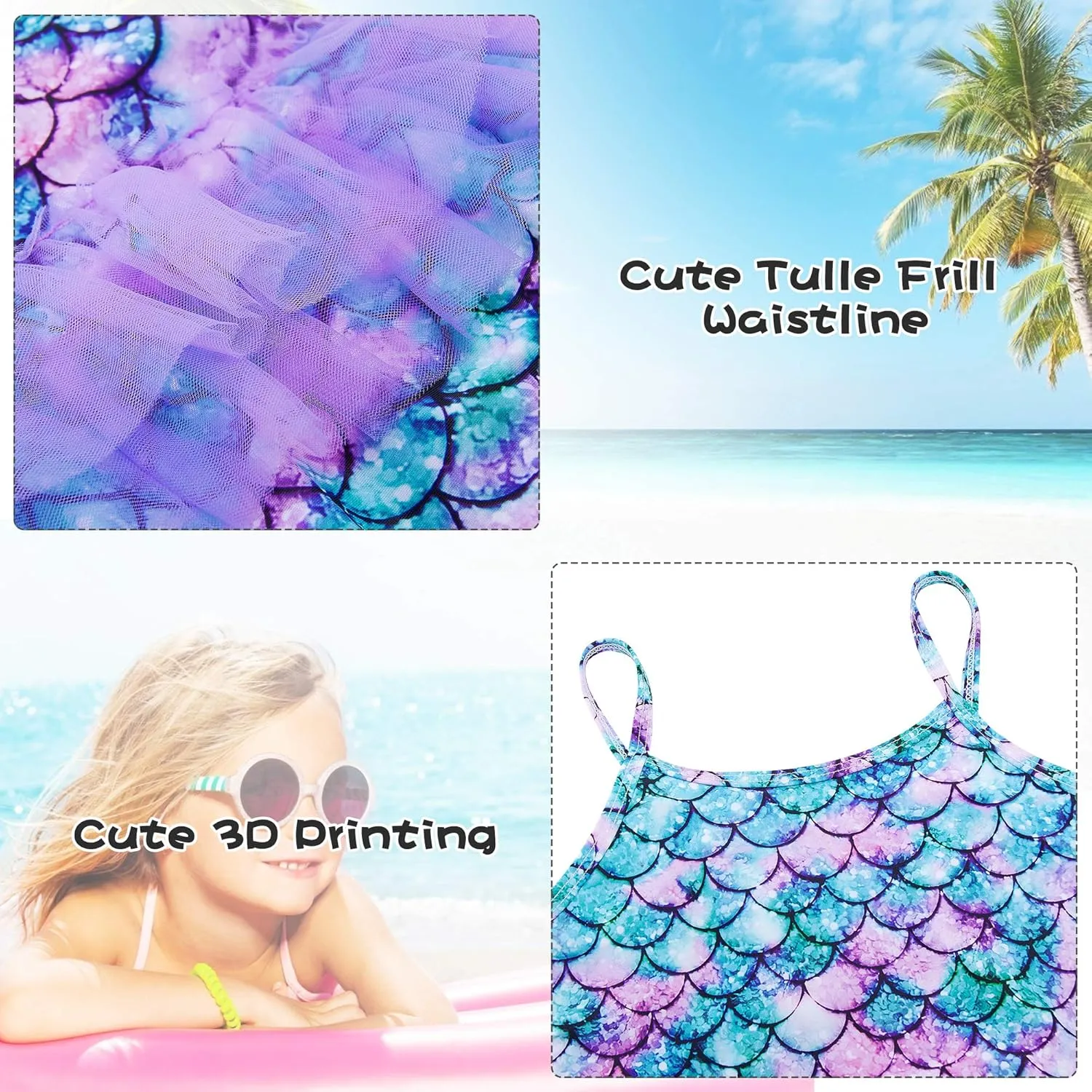 swimsobo Girls One Piece Swimsuit Colorful Mermaid Bathing Suit Cute Swimwear for 2-8 Years