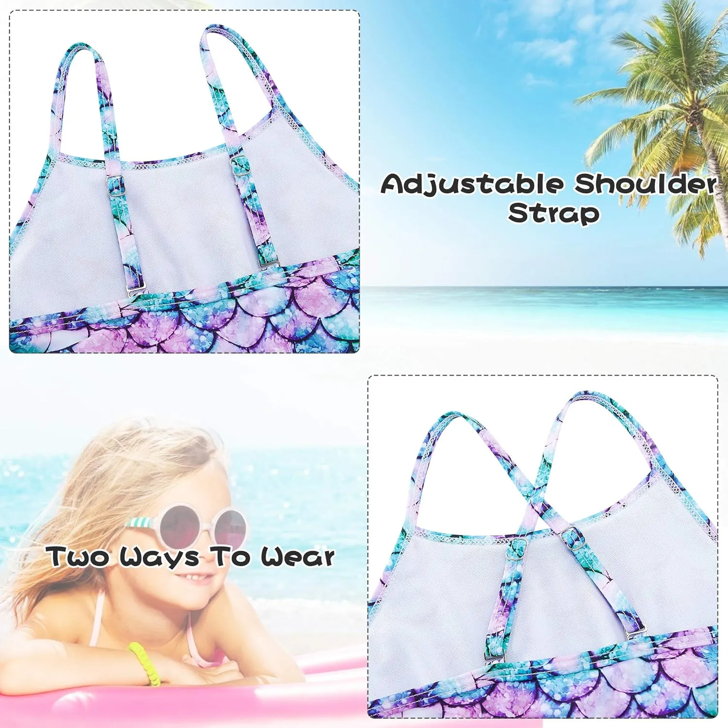 swimsobo Girls One Piece Swimsuit Colorful Mermaid Bathing Suit Cute Swimwear for 2-8 Years