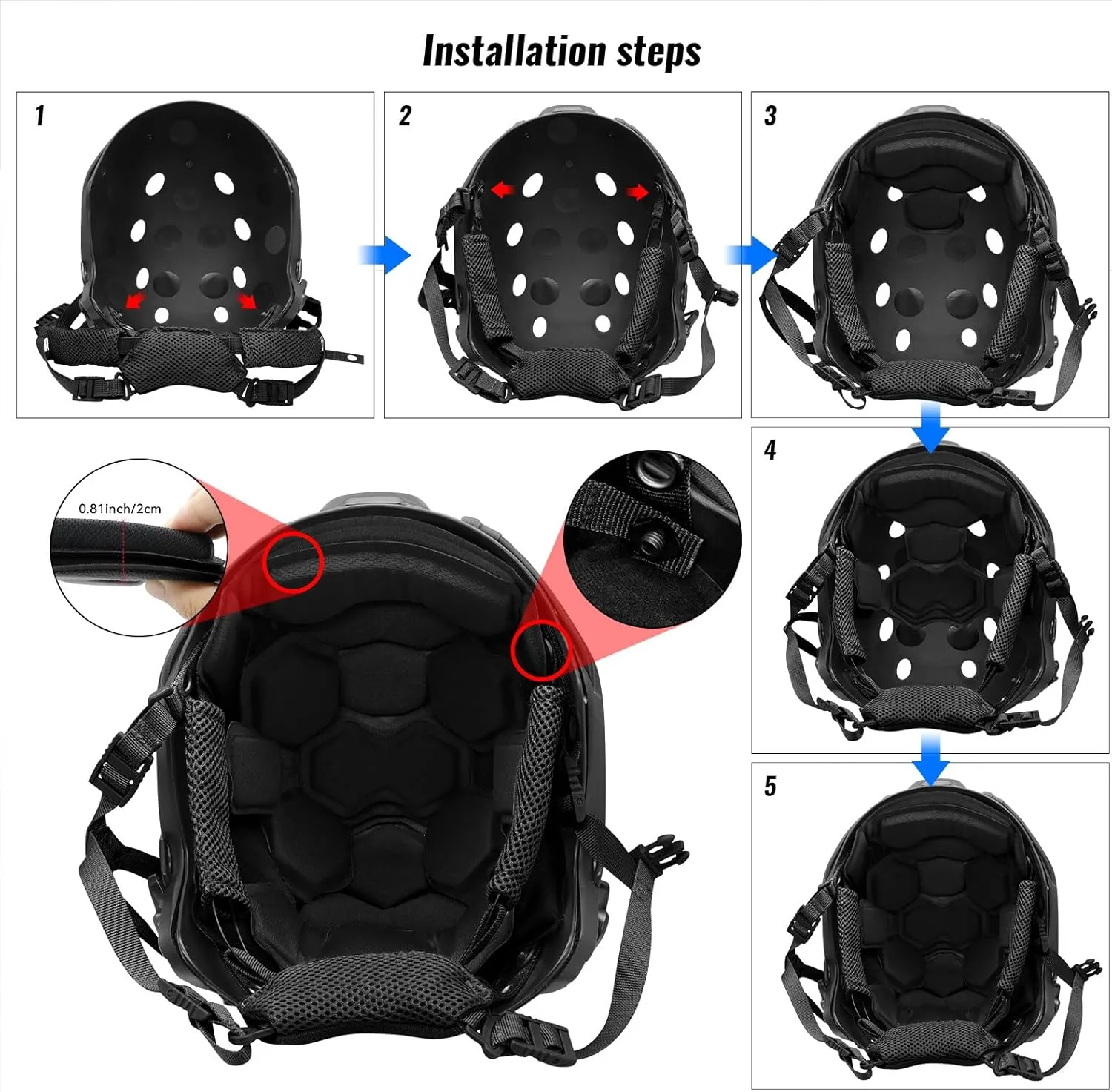 Tactical Helmet Pads and Helmet Chin Strap Replacement Adjustable for Tactical Fast MICH ACH Bump FMA EXF Helmet Replacement Accessories Kit