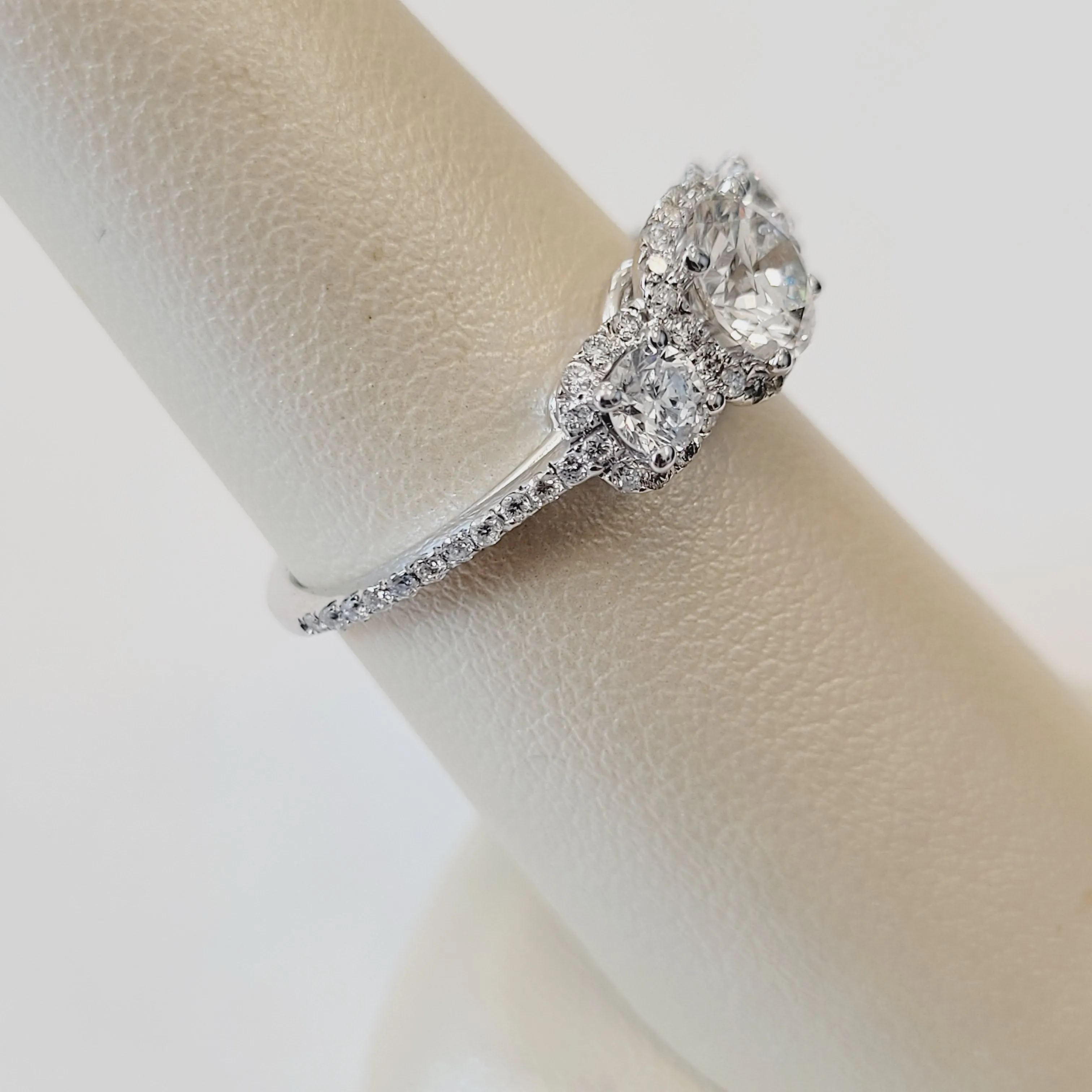 Three-stone Round Halo Engagement Ring