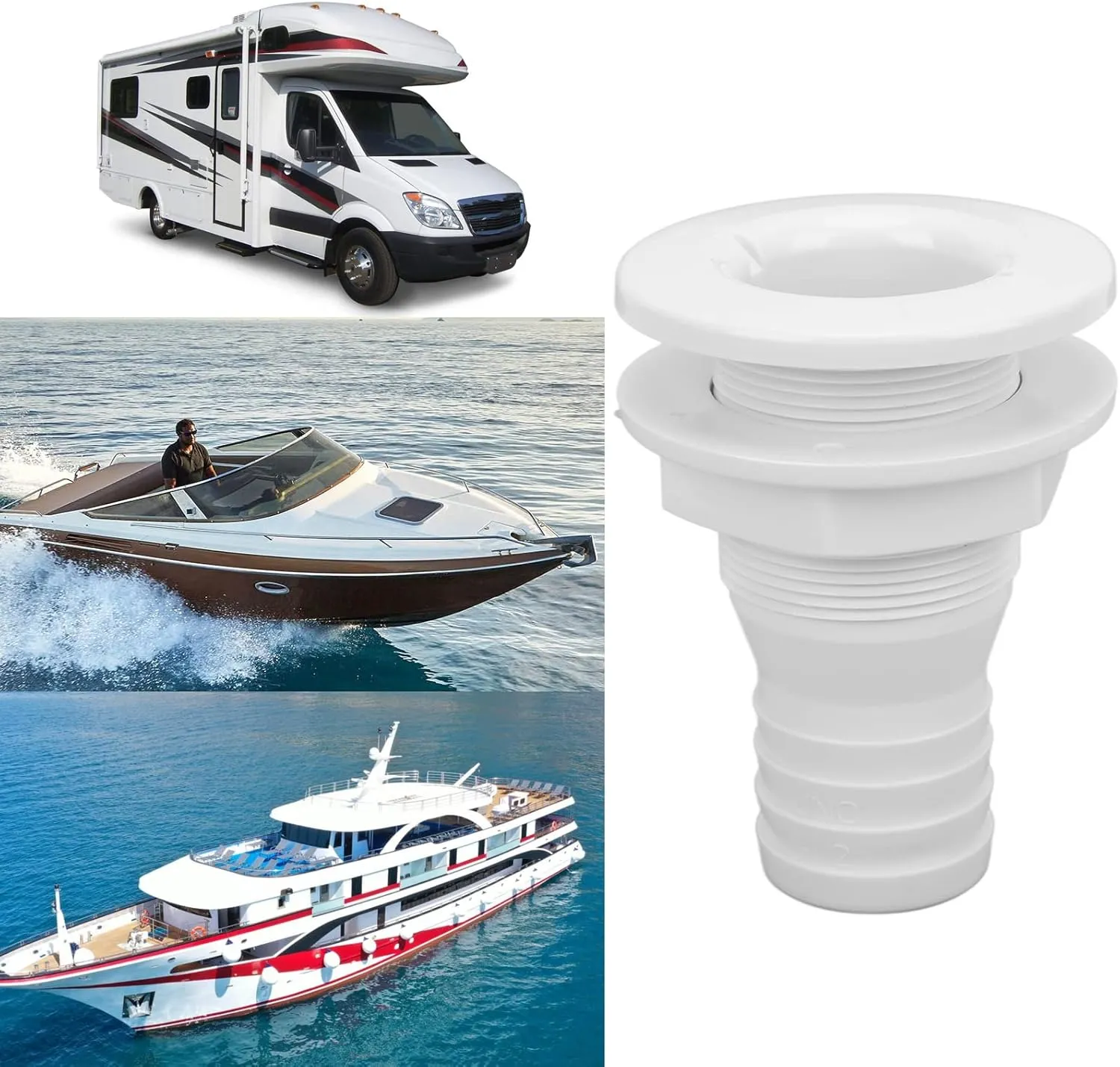 Thru Hull Fitting 11/2in Thru Hull Connector Straight ABS Hose Connection Accessory Replacement Boats Marines(White)