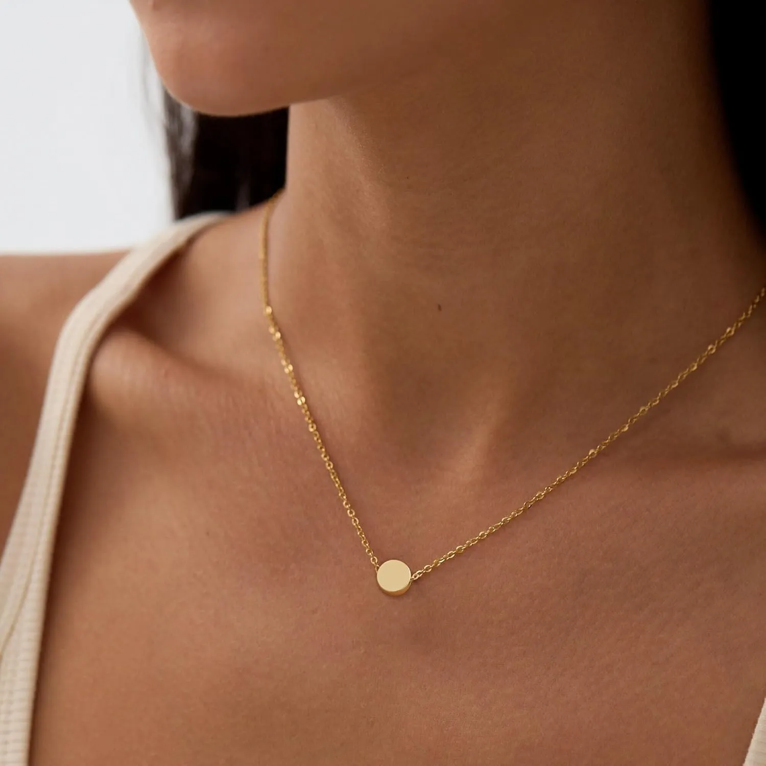 Valloey Rover Gold Necklace for Women 14K Gold Plated Circle Cubic Zirconia Pendant Necklace Dainty Twist Rope Chain Necklace Simple Jewelry Gift for Women