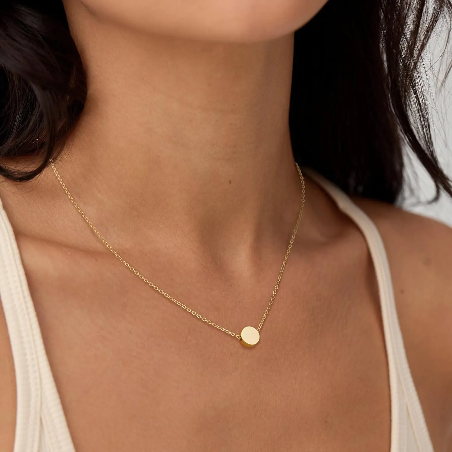 Valloey Rover Gold Necklace for Women 14K Gold Plated Circle Cubic Zirconia Pendant Necklace Dainty Twist Rope Chain Necklace Simple Jewelry Gift for Women