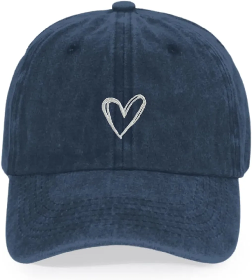 Vintage Heart Embroidered Baseball Cap Distressed Adjustable Hat for Women Low Profile Dad Hats Unisex Cotton Cap