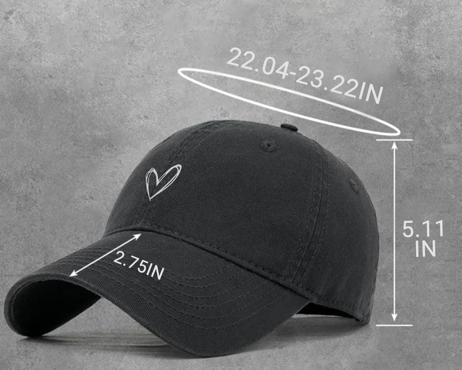 Vintage Heart Embroidered Baseball Cap Distressed Adjustable Hat for Women Low Profile Dad Hats Unisex Cotton Cap