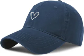 Vintage Heart Embroidered Baseball Cap Distressed Adjustable Hat for Women Low Profile Dad Hats Unisex Cotton Cap