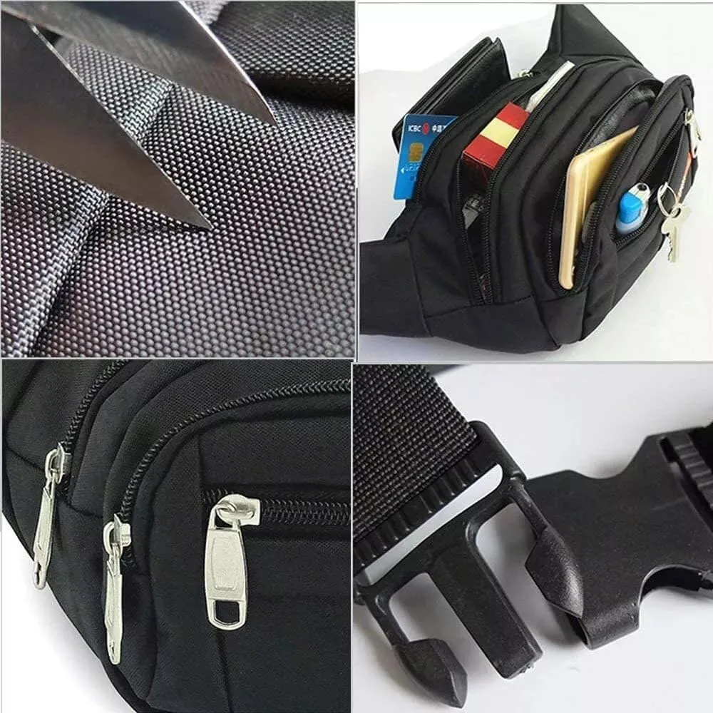 Waterproof Bumbags, Large Capacity Waist 4 Pockets for Women Men Kids Girls Waist Bag for Outdoor Running Hiking for Dog Walking Sports Workout Traveling Casual Travel Wallets Pouch (Black)