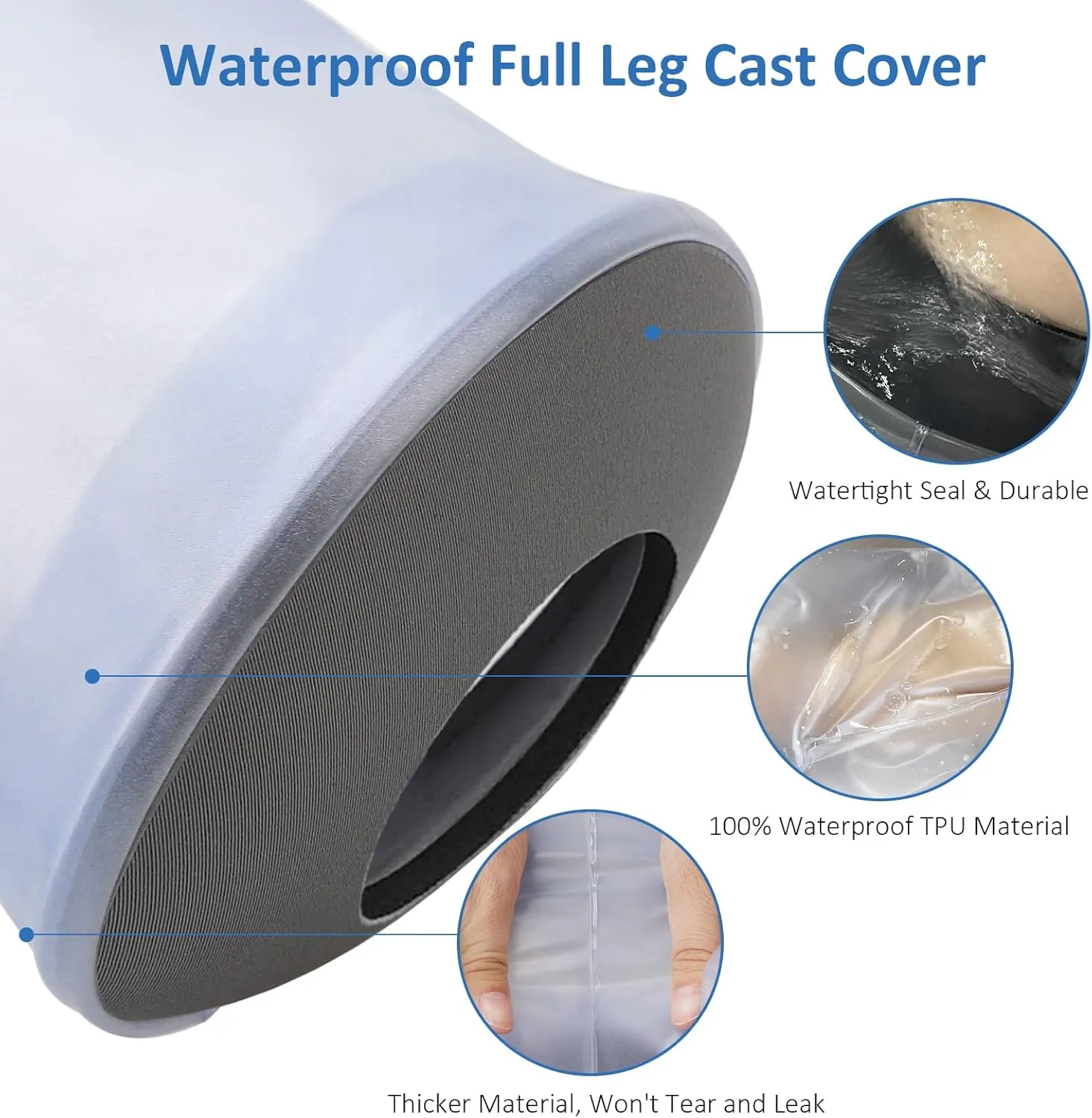 Waterproof Full Leg Cast Covers for Shower Adult, Extra Long Cast Covers for Shower Leg, Reusable Leg Cast Protector Cast Bag for Thigh Knee Foot Ankle Surgery Wounds Boots Braces, XL