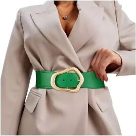 XZQTIVE Women Wide Elastic Waist Belt for Dresses Fashion Big Gold Buckle Stretchy Leather Waistband for Ladies
