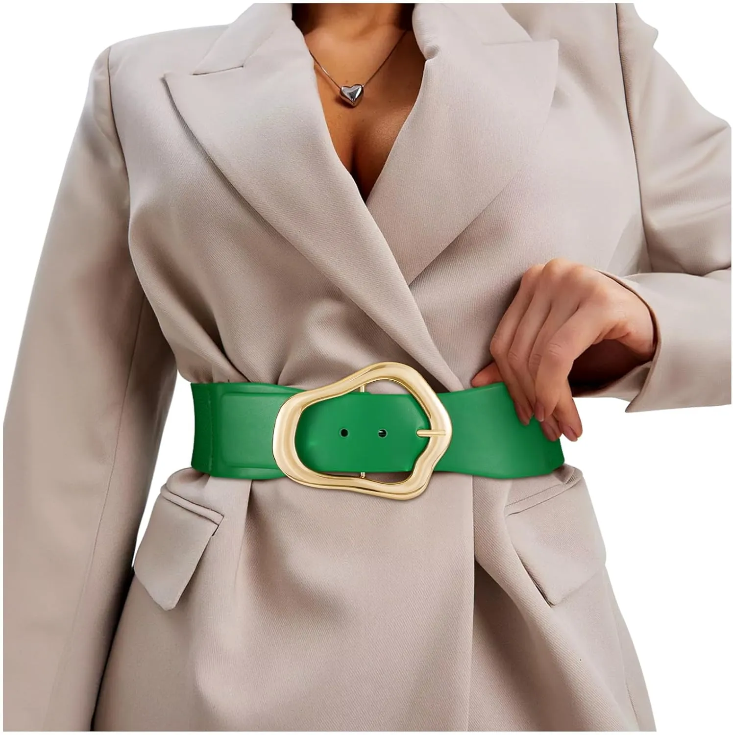 XZQTIVE Women Wide Elastic Waist Belt for Dresses Fashion Big Gold Buckle Stretchy Leather Waistband for Ladies