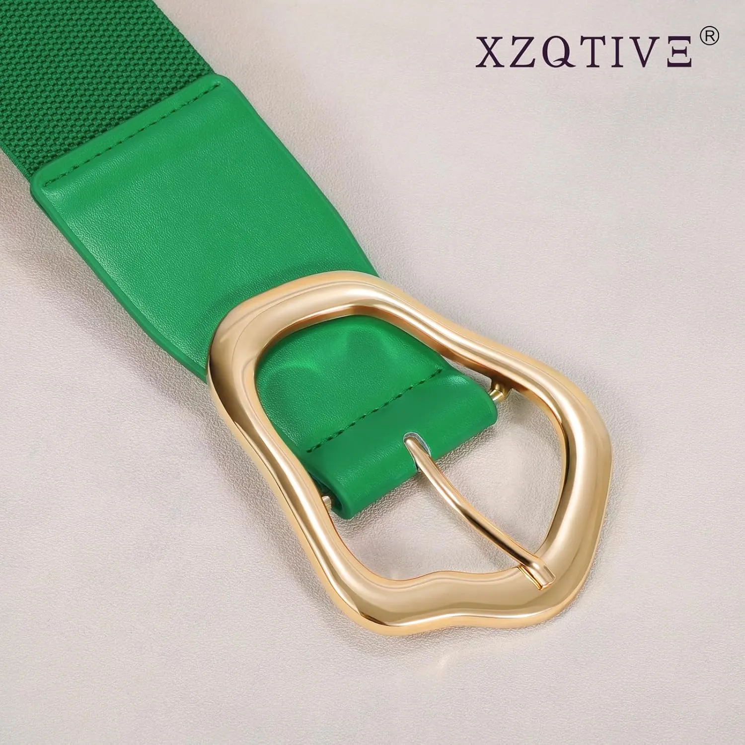 XZQTIVE Women Wide Elastic Waist Belt for Dresses Fashion Big Gold Buckle Stretchy Leather Waistband for Ladies